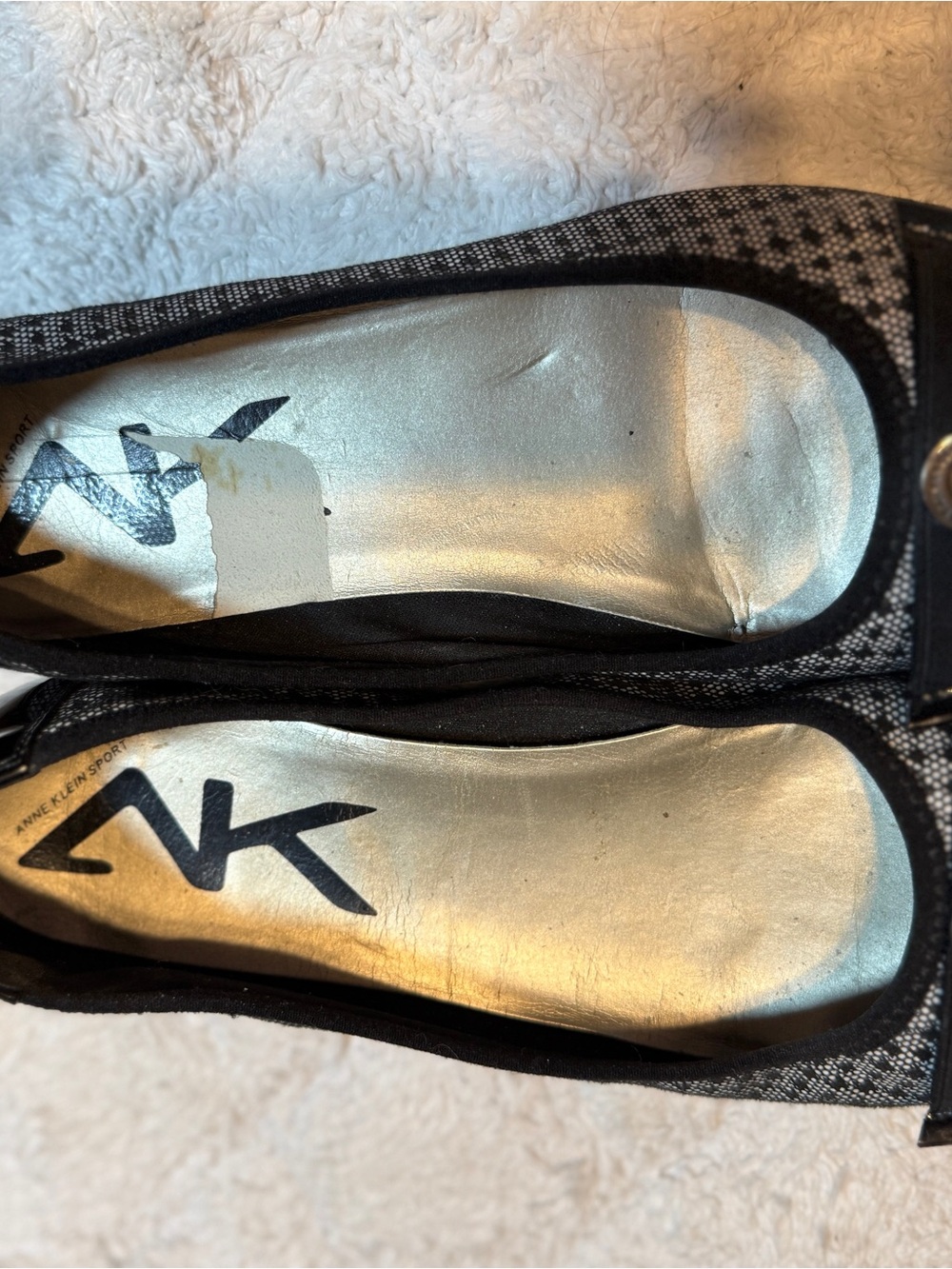 Anne Klein Sport Black Patterned Slip-On Ballet Flats